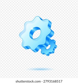 Gear Settings Configuration, 3D Blue Glossy Mechanism Icon