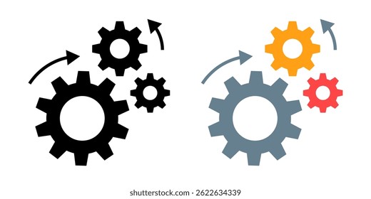 Gear settings icon, gear group, in operation, gear design on white background