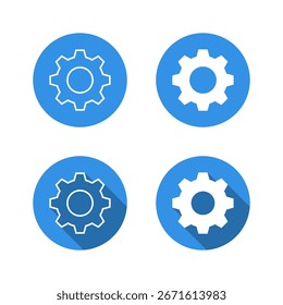 Icono de Configuraciones de engranajes con sombra larga. Símbolo de rueda dentada para las preferencias y configuración del sistema