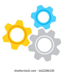 Gear settings icon on white background. Cog wheels icon. Simple flat gear mechanism symbol. Vector illustration 