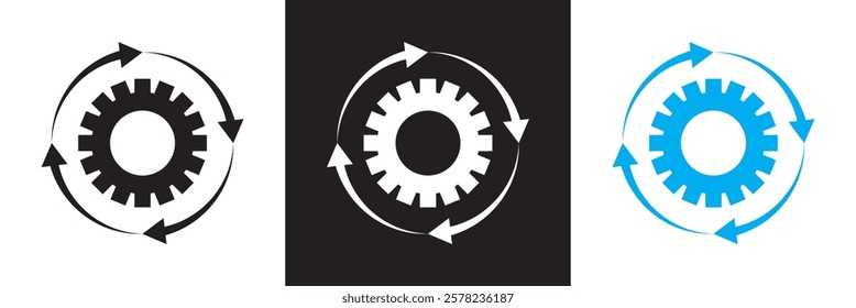 Gear settings  icon set. Containing optimization, sync, process, maintenance, configuration, etc. isolated on white and black background. vector illustration. EPS10
