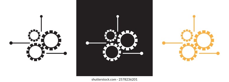 Gear settings  icon set. Containing optimization, sync, process, maintenance, configuration, etc. isolated on white and black background. vector illustration. EPS10
