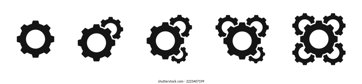 Gear settings. Gear icon set. Gear wheel icon set. Gear vector icons. Settings, configuration concept icons. Cogwheel icon collection. Vector EPS 10