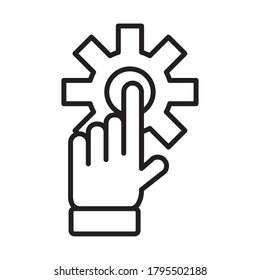 gear settings machine with hand indexing line style icon vector illustration design