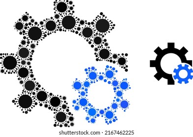Gear settings mosaic icon. Vector mosaic is designed from random bacterium elements. Bacilla mosaic gear settings icon. Gear settings mosaic for pandemic images.