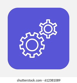 Gear, settings, preferences flat line icon, linear vector sign on colorful rounded square button isolated on white. Symbol, logo illustration. Flat design, pixel perfect