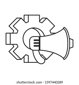 gear settings setup with megaphone vector illustration design