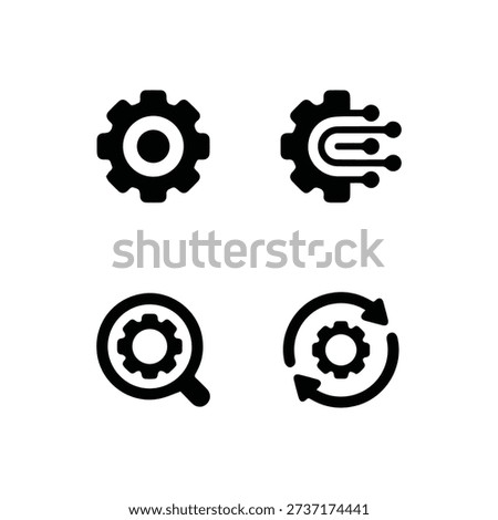 Gear and Settings Vector Icon Set for System Configuration and Preferences