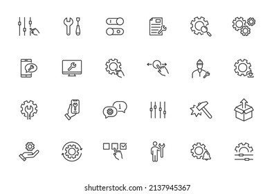 Gear setup control system tools icon. Service maintance update fix data setup interface icons