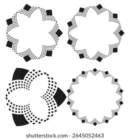Ícones de forma da engrenagem. Design de círculo espetado. Símbolos vetoriais em rotação. Formas mecânicas abstratas.