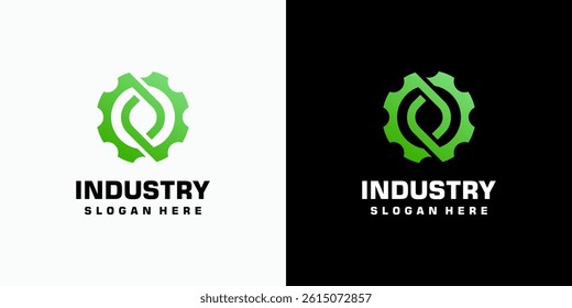 Gear shape vector logo design and leaf helix line with modern, simple, clean and abstract style. Icon for business, industry, environment and personal branding.