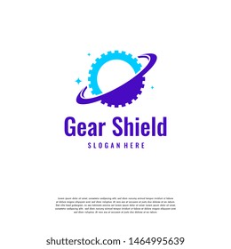 Gear Shield logo concept vector, Gear Planet logo template vector
