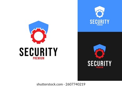 Gear with shield logo design template vector symbol illustration