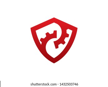Gear and Shield Logo Template, Icon, Symbol