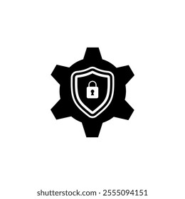 Gear shield and padlock icon. Internet security icon. Cyber security icon vector