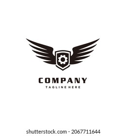 Gear shield wing auto motor garage logo icon vector illustration
