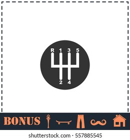 Gear shifter icon flat. Simple vector symbol and bonus icon