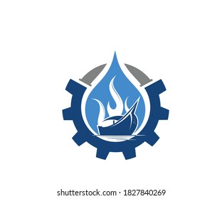 Gear Ship Water Fire Logo Design Template