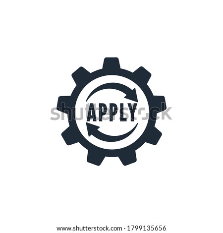 Gear and sign apply. Apply technology.Vector icon isolated on white background. 