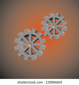 Gear Sign with hot point, vector illustration, steel Cogwheels