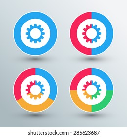 Gear sign icons. Gear sign buttons. Flat colors. Vector illustration.