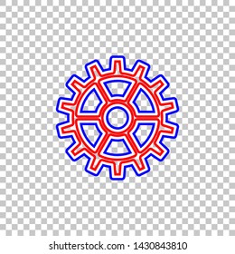 Gear sign. Red, white and contour icon at transparent background. Illustration.