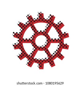 Gear sign. Vector. Brown icon with shifted black circle pattern as duplicate at white background. Isolated.