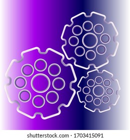 Gear sign vector, volumetric design on a purple background, illustration