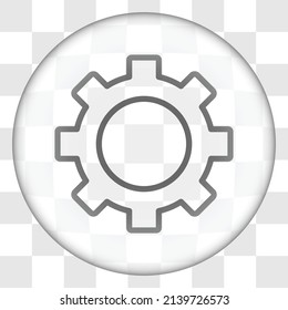 Gear simple icon vector. Flat design. Glass button on transparent grid.ai