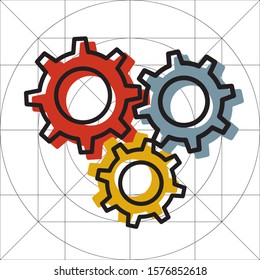 Icono de vectores simples de engranajes, pictograma de rueda de cog, símbolo de configuración, ruedas de engranajes del motor