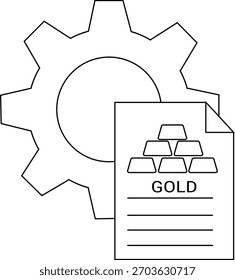 Un engranaje se sienta detrás de un documento con barras de oro y oro que delinean negocios o industria