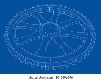 Gear sketch. Vector rendering of 3d. Wire-frame style