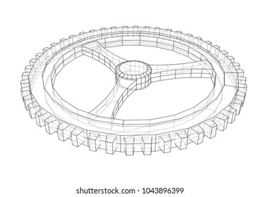 Gear sketch. Vector rendering of 3d. Wire-frame style