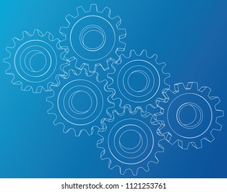 Gear sketch. Vector rendering of 3d. Wire-frame style.