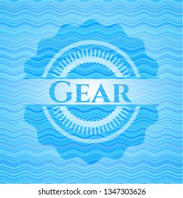 Gear sky blue water wave badge background.