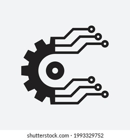 Icono de Eps inteligentes de engranaje. Tecnología digital - ilustración del concepto del logotipo del negocio vectorial. Señal de fábrica electrónica de engranajes. Símbolo de tecnología de rueda de código
