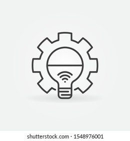 Gear with Smart Light bulb outline vector icon or logo element