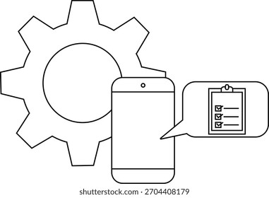 Gear smartphone and speech bubble with checklist graphic