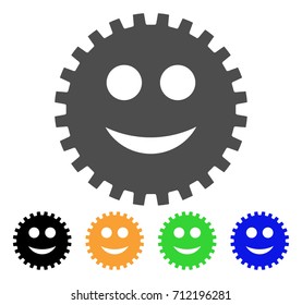 Gear Smile Smiley icon. Vector illustration style is a flat iconic gear smile smiley symbol with black, gray, green, blue, yellow color versions. Designed for web and software interfaces.