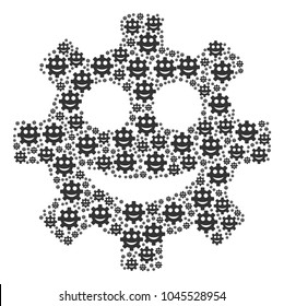 Gear Smile Smiley pattern created in the combination of gear smile smiley icons. Vector iconized collage constructed from simple design elements.
