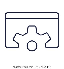 Gear and software screen line icon. Computer system upgrade, update, install, setting, maintenance, settings configuration. Technology symbol for web and mobile. Editable vector stroke. Pixel Perfect.
