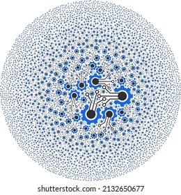 Gear solution icons are arranged into ball group. Gear solution icon spheric mosaic. Abstract spheric cluster mosaic is organized from gear solution icons.