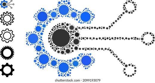 Gear solution mosaic icon. Vector collage is made from random Covid-2019 items. Covid-2019 collage gear solution icon and other icons. Gear solution collage for breakout templates.