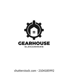 gear, spanner, and house logo design vector