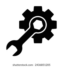 Engranaje y llave inglesa ilustración vectorial símbolo del logotipo, icono de mantenimiento