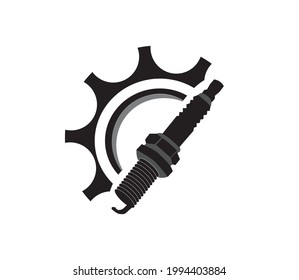 gear and spark plug logo design