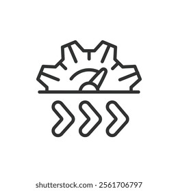 Gear speed, icon in line design. Gear, speed, transmission, mechanism, acceleration, gear shift, motor on white background vector. Gear speed editable stroke icon