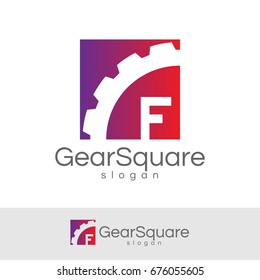 gear square initial Letter F Logo design