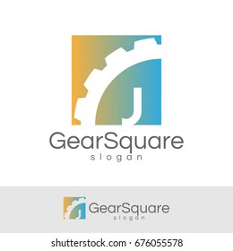 gear square initial Letter J Logo design