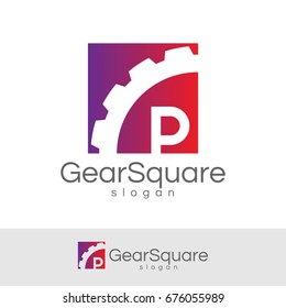 gear square initial Letter P Logo design